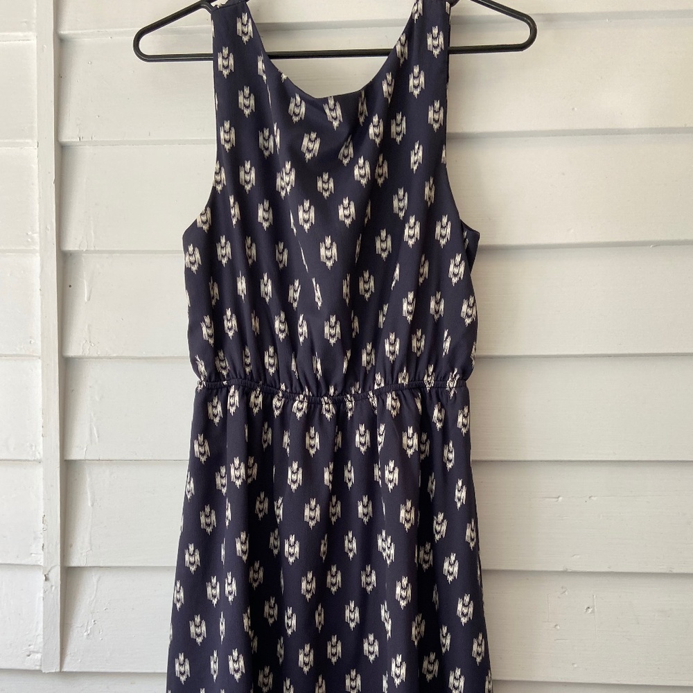 Navy Dress with Cream pattern